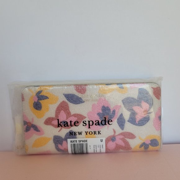 KATE SPADE Spencer Summer Flower Embossed Zip-around Continental Wallet-Cream ⭐ - Picture 16 of 16
